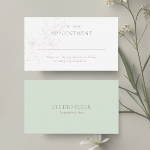 Mint Green & White Modern Boho Minimal Floral Appointment Card