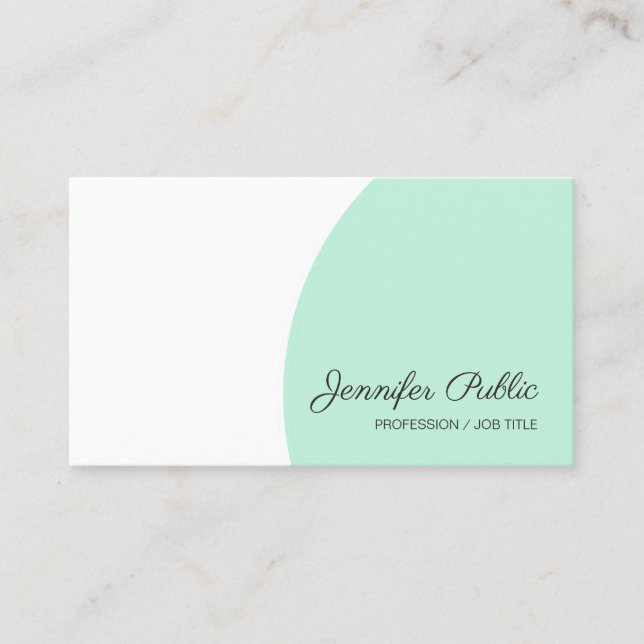 Mint Green White Modern Handwriting Script Name Business Card (Front)