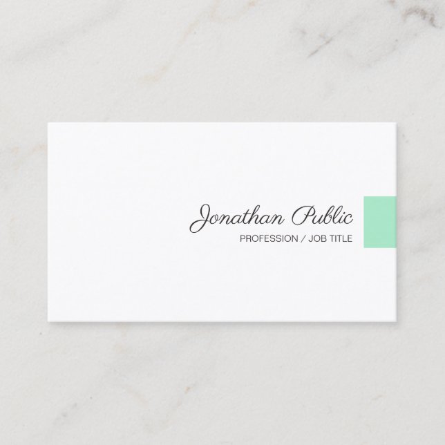 Mint Green White Modern Handwritten Script Name Business Card (Front)
