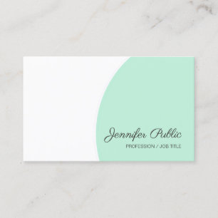 Mint Green White Modern Handwritten Script Text Business Card