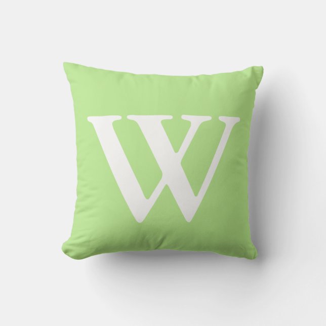 Mint Green White Monogrammed W Throw Pillow (Front)