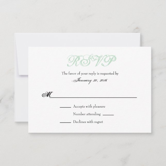 Mint Green White Plain Simple Wedding RSVP Cards (Front)