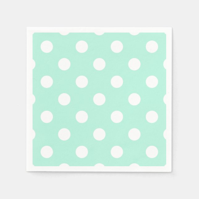 Mint green white polka dot cocktail napkins (Front)