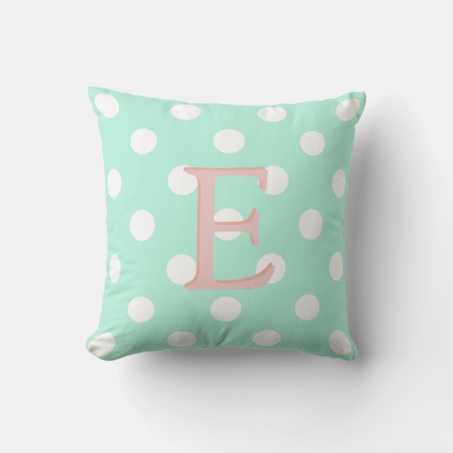 mint green white polka dot pillow (Front)