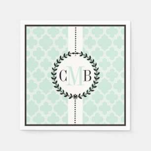 Mint green, white quatrefoil pattern wedding napkin