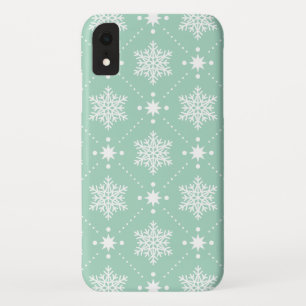 Mint Green White Snowflakes Christmas Pattern Case-Mate iPhone Case