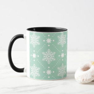 Mint Green White Snowflakes Christmas Pattern Mug