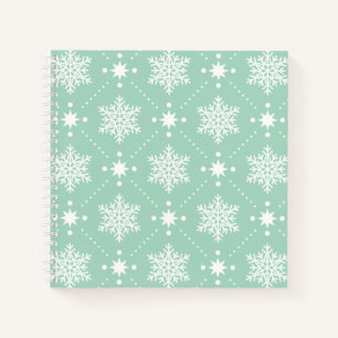 Mint Green White Snowflakes Christmas Pattern Notebook