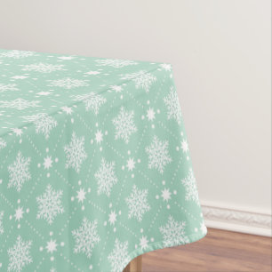 Mint Green White Snowflakes Christmas Pattern Tablecloth