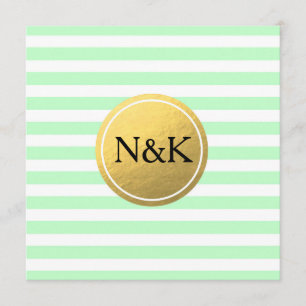 Mint green & White Striped Gold Foil Invitation
