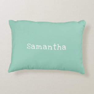 Mint Green White Stripes Name Decorative Cushion