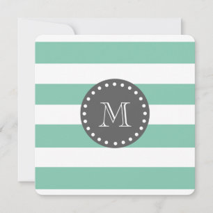 Mint Green White Stripes Pattern, Charcoal Monogra