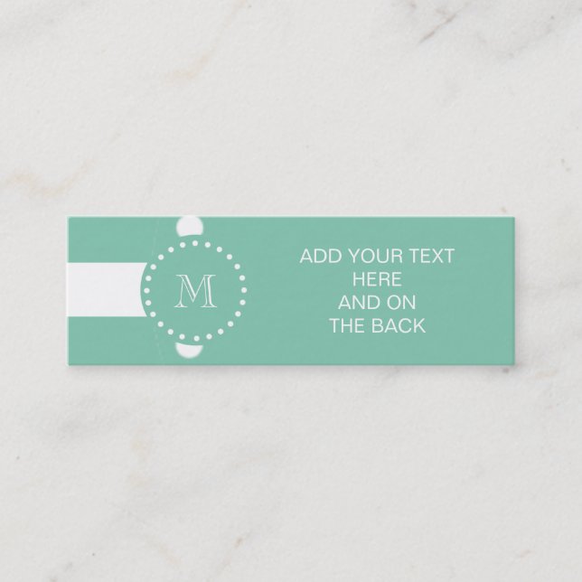 Mint Green White Stripes Pattern, Your Monogram Mini Business Card (Front)