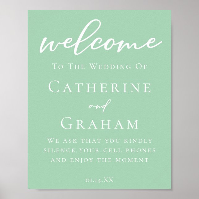 Mint Green White Typography Personalised Wedding Poster (Front)