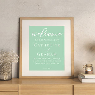 Mint Green White Typography Personalised Wedding Poster