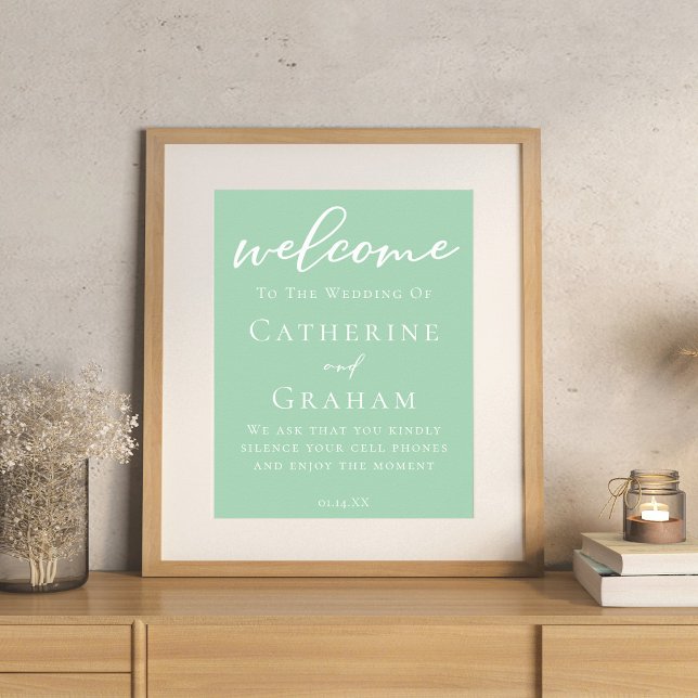 Mint Green White Typography Personalised Wedding Poster (Creator Uploaded)