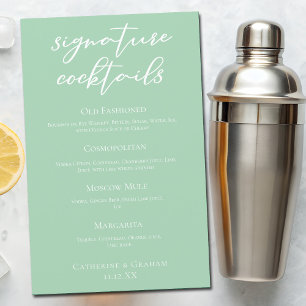 Mint Green White Wedding Signature Cocktails Menu