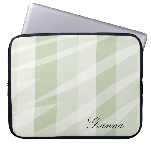 Mint Green White Zebra Stripes Laptop Sleeve (Front)