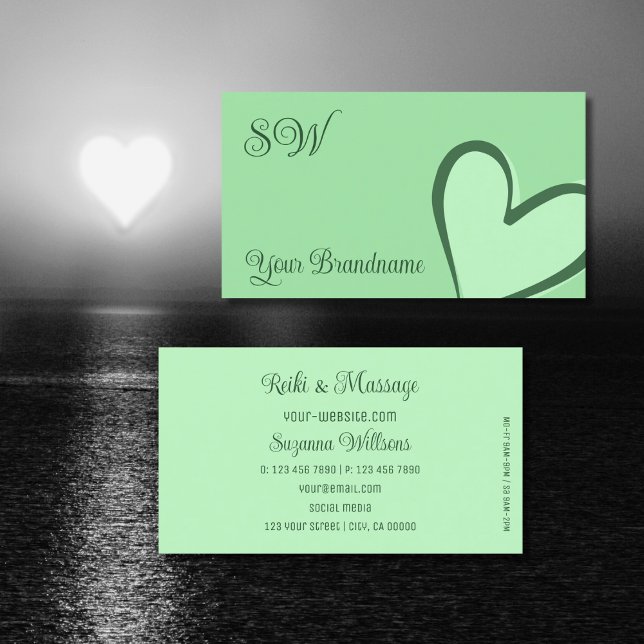 Mint Green with Gorgeous Heart and Monogram Cute Business Card (Creator Uploaded)