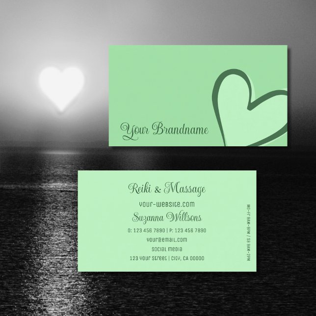 Mint Green with Gorgeous Heart Modern Cute Simple Business Card (Creator Uploaded)