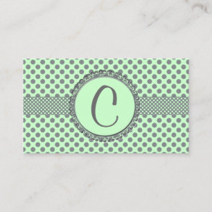 Mint Green With Grey Polka Dots-Monogram STaylor Business Card