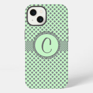 Mint Green with Grey Polka Dots-Monogram STaylor iPhone 13 Case