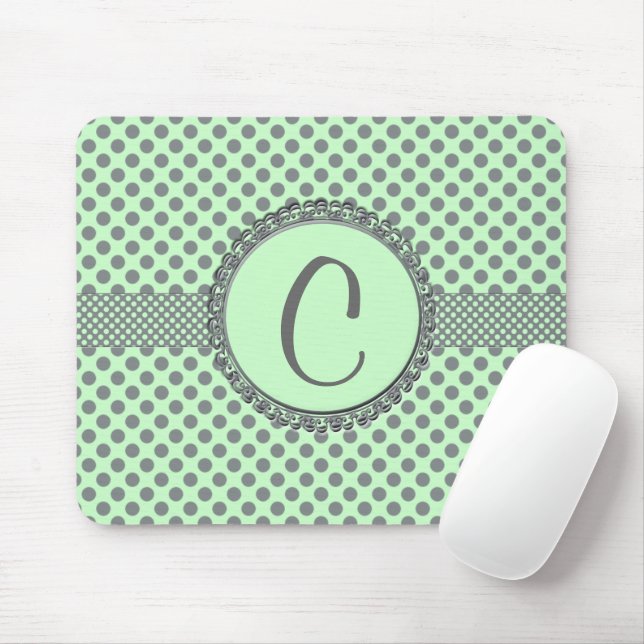 Mint Green with Grey Polka Dots-Monogram STaylor Mouse Pad (With Mouse)