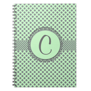 Mint Green with Grey Polka Dots-Monogram STaylor Spiral Notebook