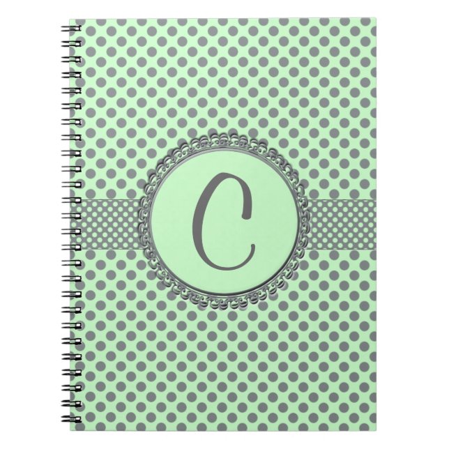 Mint Green with Grey Polka Dots-Monogram STaylor Spiral Notebook (Front)