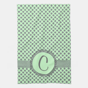 Mint Green with Grey Polka Dots-Monogram STaylor Tea Towel
