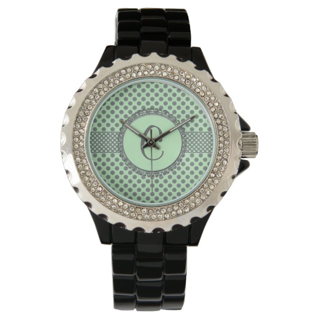 Mint Green with Grey Polka Dots-Monogram STaylor Watch (Front)
