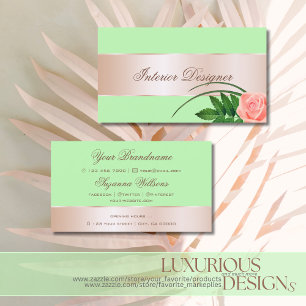 Mint Green with Rose Gold Decor Cute Flower Floral Business Card