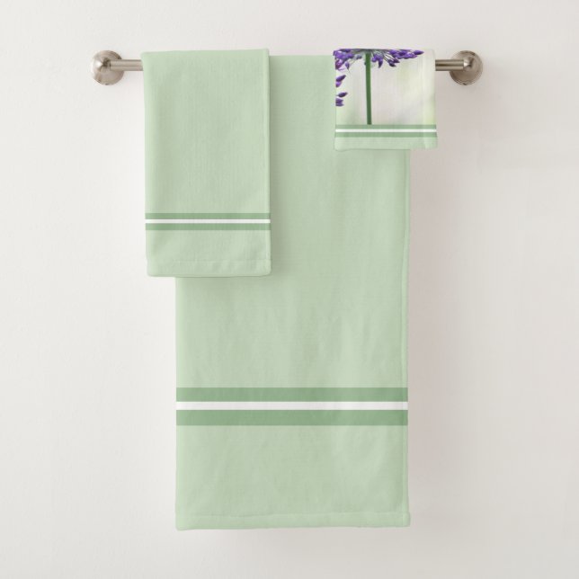 Mint Green With Stripe Accent Bath Towel Set (Insitu)