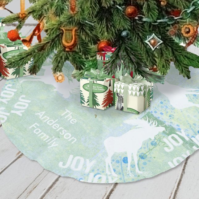 Mint Green Woodland Forest Moose Christmas Brushed Polyester Tree Skirt (Creator Uploaded)