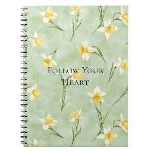 Mint Green Yellow Daffodil Flowers Notebook