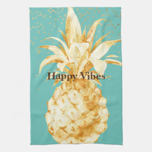 Mint Green Yellow Gold Pineapple Tea Towel