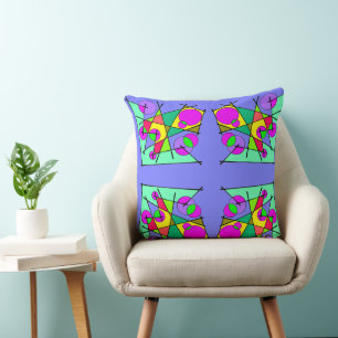 Mint Green Yellow Pink On Purple Abstract 1 Cushion