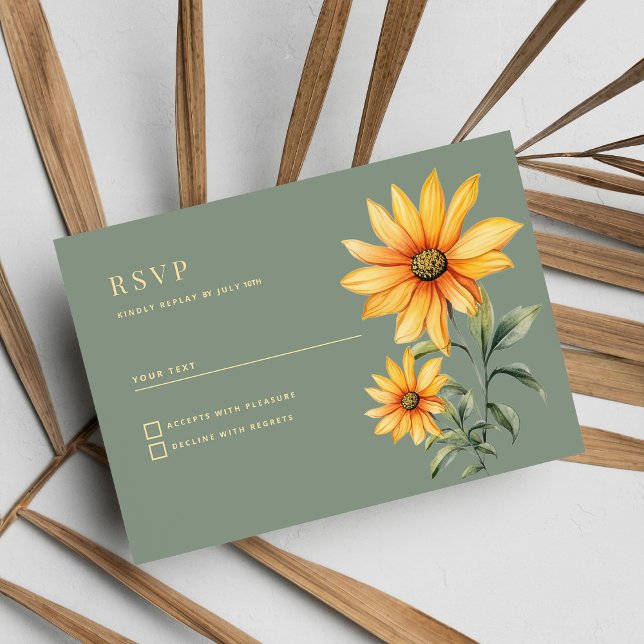 Mint green yellow sunflower flowers RSVP Invitation (Mint green yellow sunflower flowers RSVP )