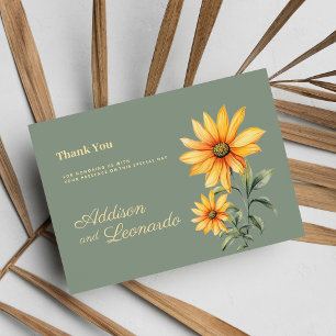 Mint green yellow sunflower flowers Thank You  Invitation