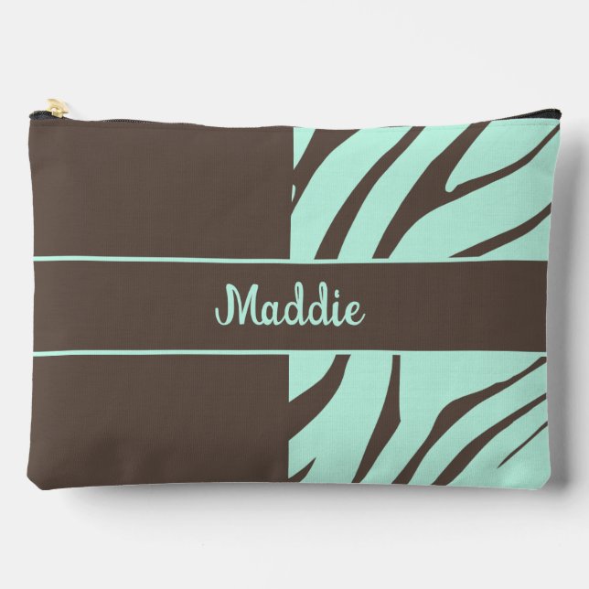 Mint Green Zebra Stripes Pattern  Accessory Pouch (Front)