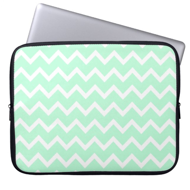 Mint Green Zigzag Chevron Stripes. Laptop Sleeve (Front)