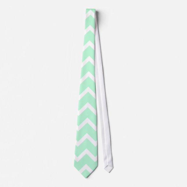 Mint Green Zigzag Chevron Stripes. Tie (Front)
