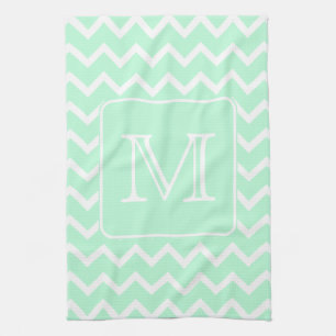 Mint Green Zigzag with Custom Monogram. Tea Towel