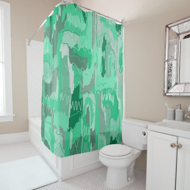 Mint Greenery Abstract Shower Curtain (In Situ)