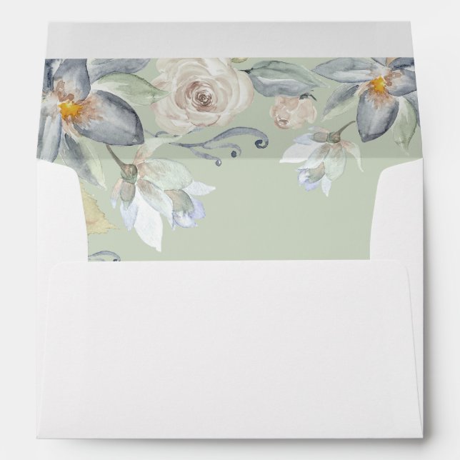 Mint Greenery & White Floral - Mint Envelope (Back (Bottom))