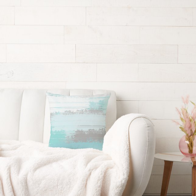 Mint Grey Abstract Brushstrokes Throw Pillow (Couch)