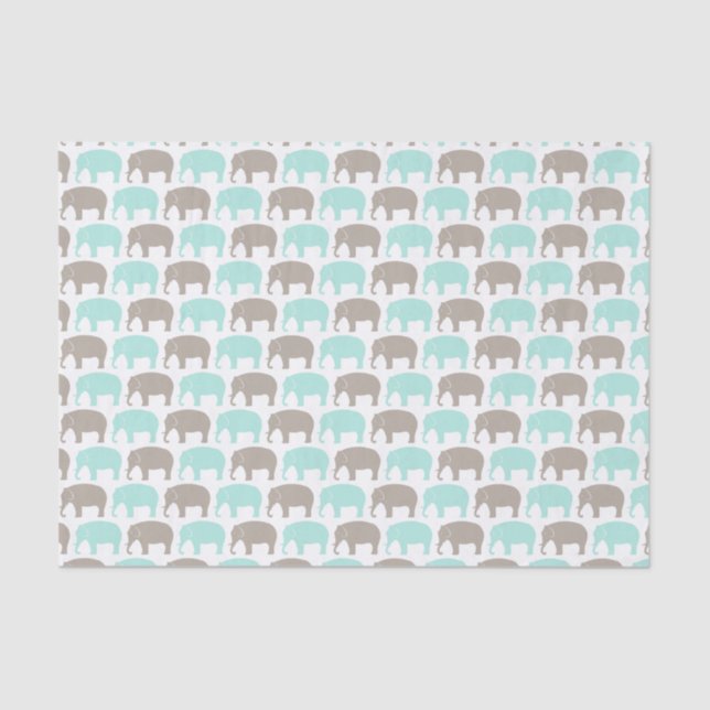 mint-grey baby elephants tissue paper (Front)