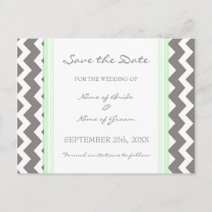 Mint Grey Chevron Save the Date Wedding Postcards