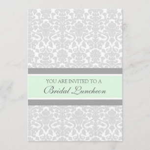 Mint Grey Damask Bridal Lunch Invitation Cards