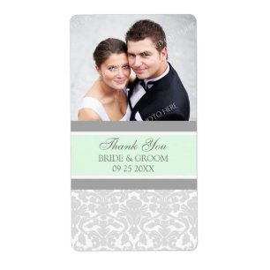 Mint Grey Damask Photo Wedding Labels